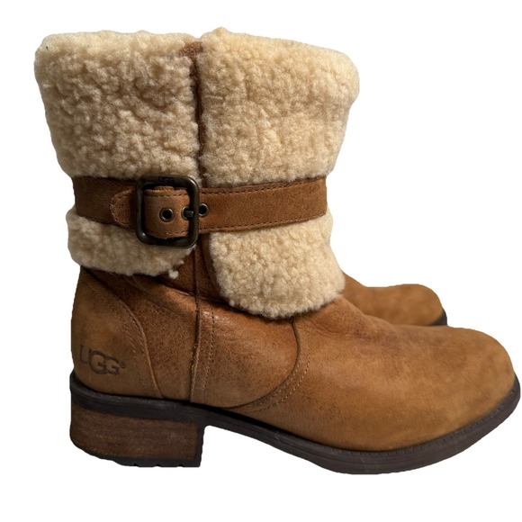UGG Boots Blayre II, Women's 7 Beige Suede Leather Sheepskin Ankle 1008220 - Picture 1 of 9